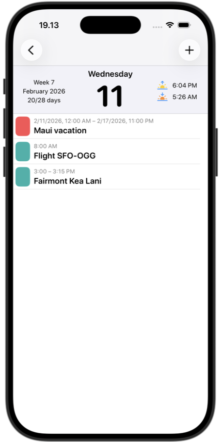 Day view with detailed event information