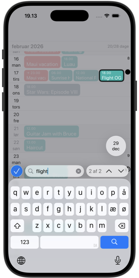Search functionality in month view